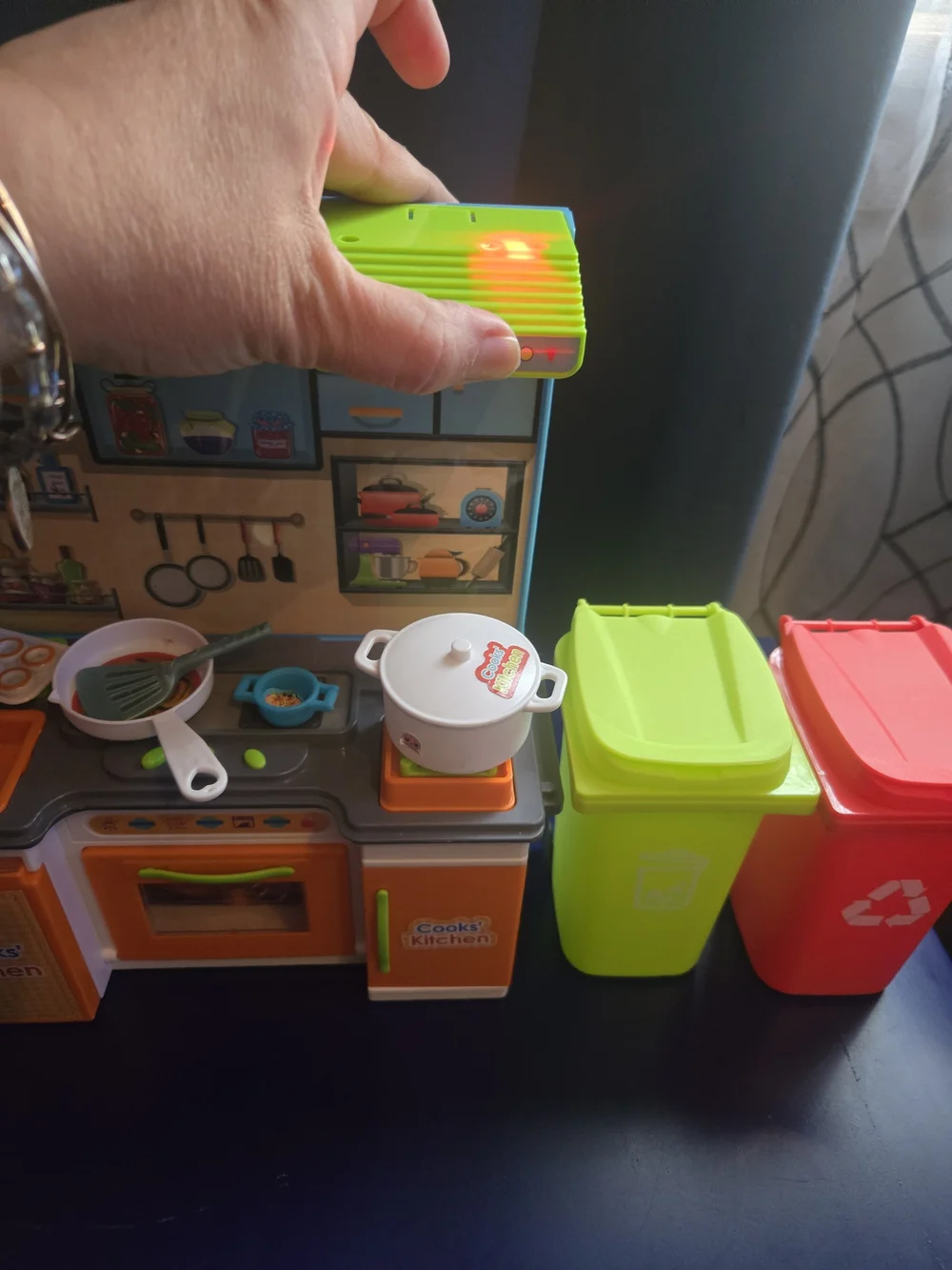 Kids Playset - Bright Toy Kitchen, Toy Garbage Bins & Doll